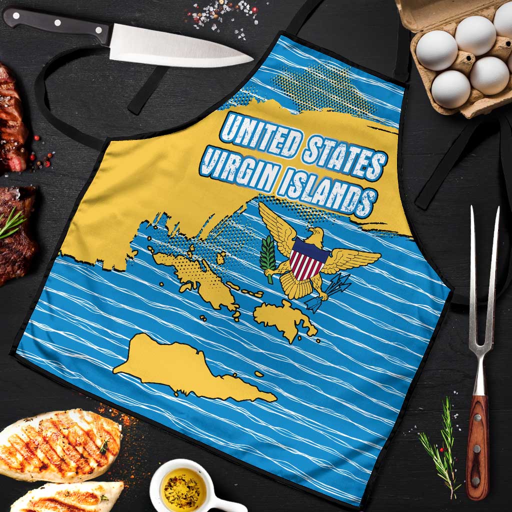 United States Virgin Islands Apron with Blue Yellow Ocean Design and Eagle Map Pattern - Wonder Print Shop
