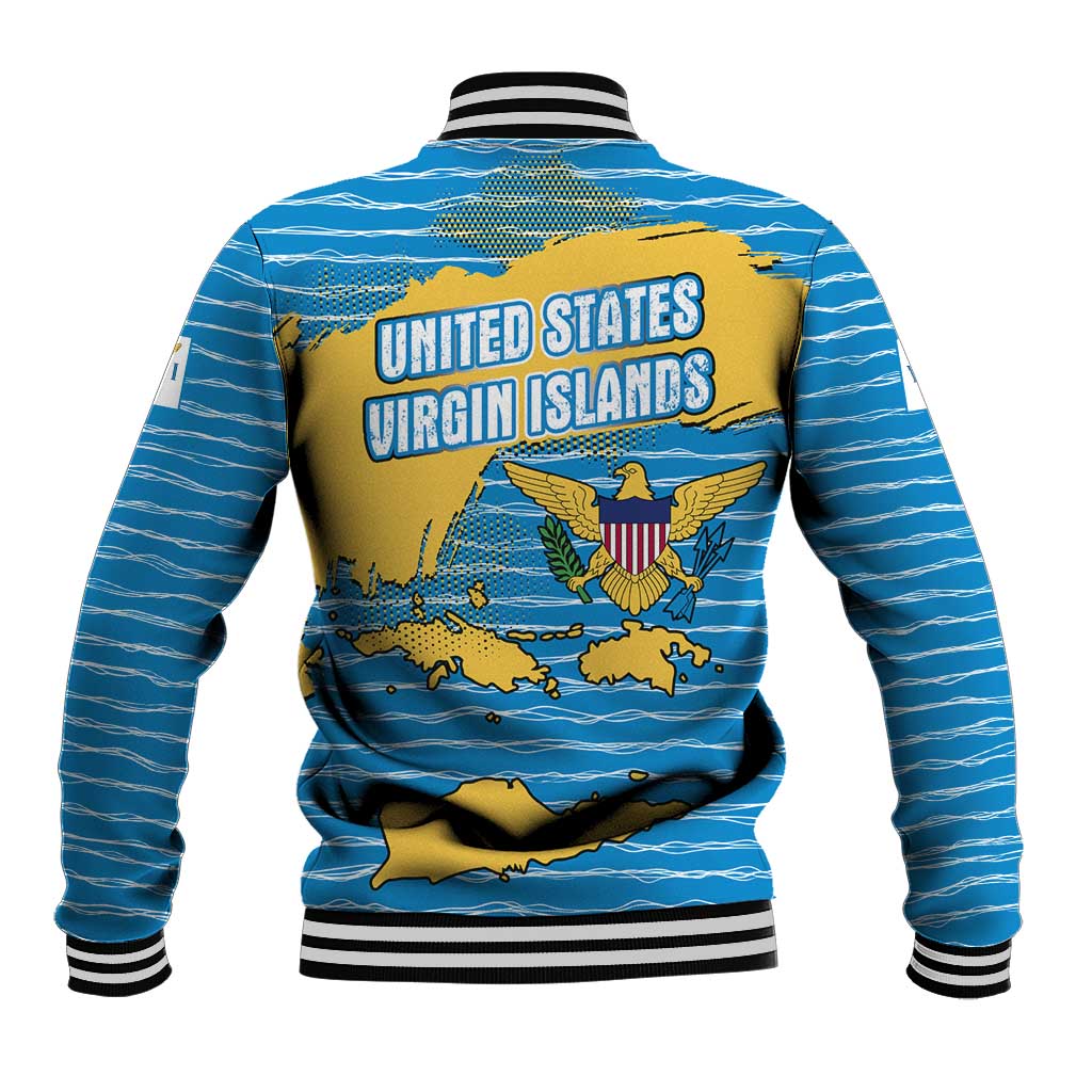 United States Virgin Islands Baseball Jacket with Blue Yellow Ocean Design and Eagle Map Pattern - Wonder Print Shop