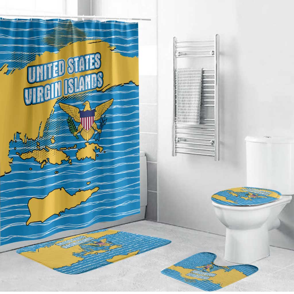United States Virgin Islands Bathroom Set with Blue Yellow Ocean Design and Eagle Map Pattern - Wonder Print Shop
