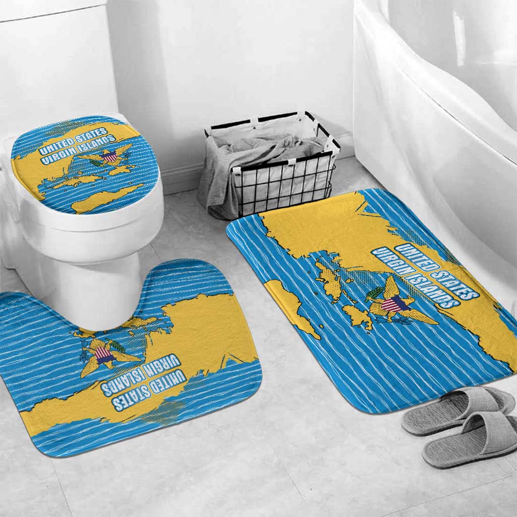 United States Virgin Islands Bathroom Set with Blue Yellow Ocean Design and Eagle Map Pattern - Wonder Print Shop
