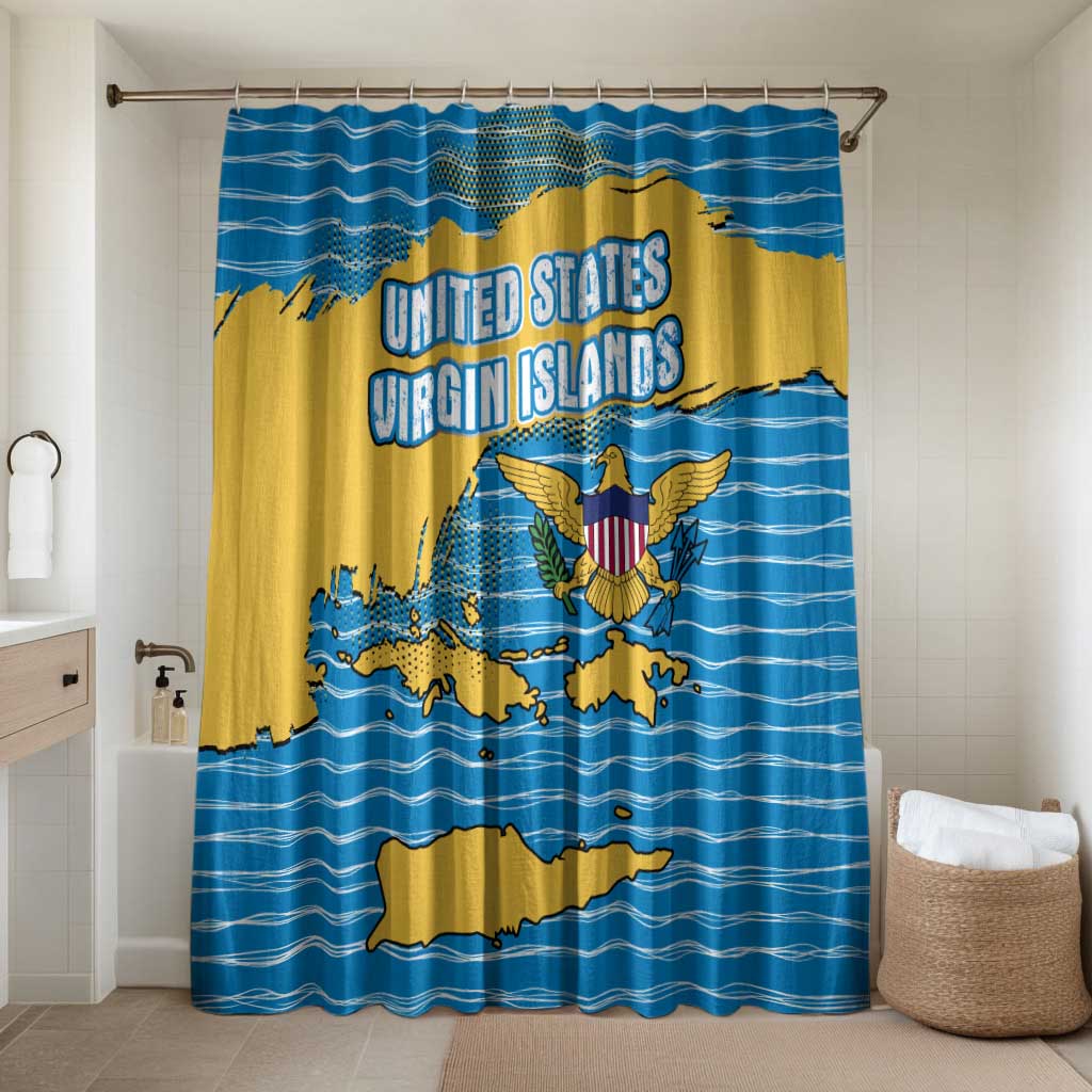 United States Virgin Islands Bathroom Set with Blue Yellow Ocean Design and Eagle Map Pattern - Wonder Print Shop