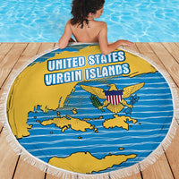 United States Virgin Islands Beach Blanket with Blue Yellow Ocean Design and Eagle Map Pattern - Wonder Print Shop