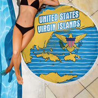 United States Virgin Islands Beach Blanket with Blue Yellow Ocean Design and Eagle Map Pattern - Wonder Print Shop