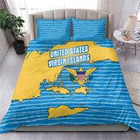 United States Virgin Islands Bedding Set with Blue Yellow Ocean Design and Eagle Map Pattern - Wonder Print Shop