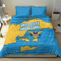 United States Virgin Islands Bedding Set with Blue Yellow Ocean Design and Eagle Map Pattern - Wonder Print Shop