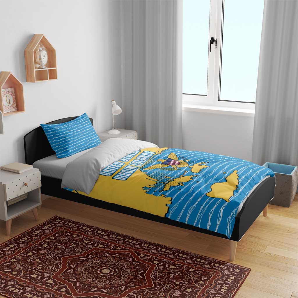 United States Virgin Islands Bedding Set with Blue Yellow Ocean Design and Eagle Map Pattern - Wonder Print Shop