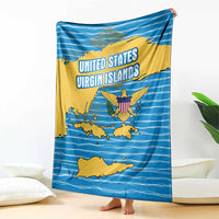 United States Virgin Islands Blanket with Blue Yellow Ocean Design and Eagle Map Pattern - Wonder Print Shop