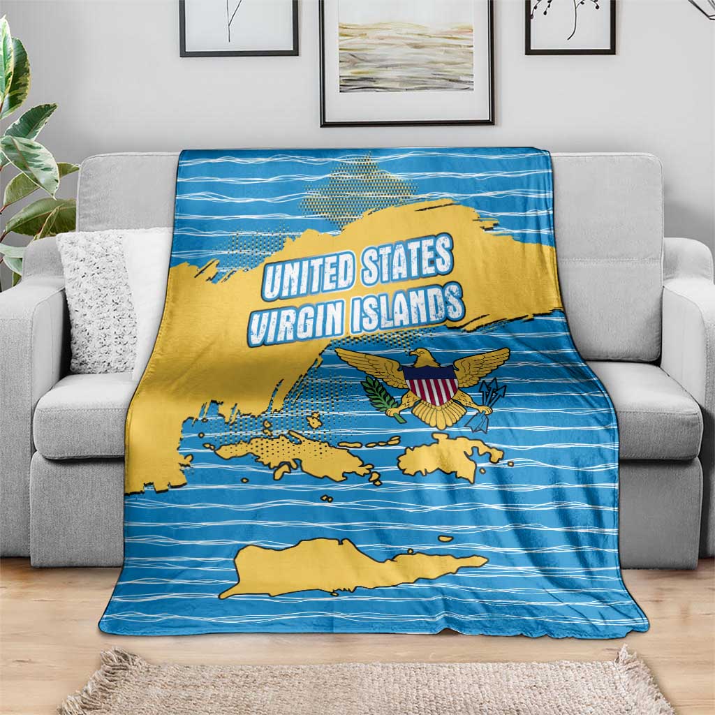 United States Virgin Islands Blanket with Blue Yellow Ocean Design and Eagle Map Pattern - Wonder Print Shop