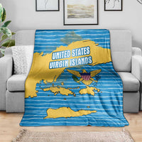 United States Virgin Islands Blanket with Blue Yellow Ocean Design and Eagle Map Pattern - Wonder Print Shop