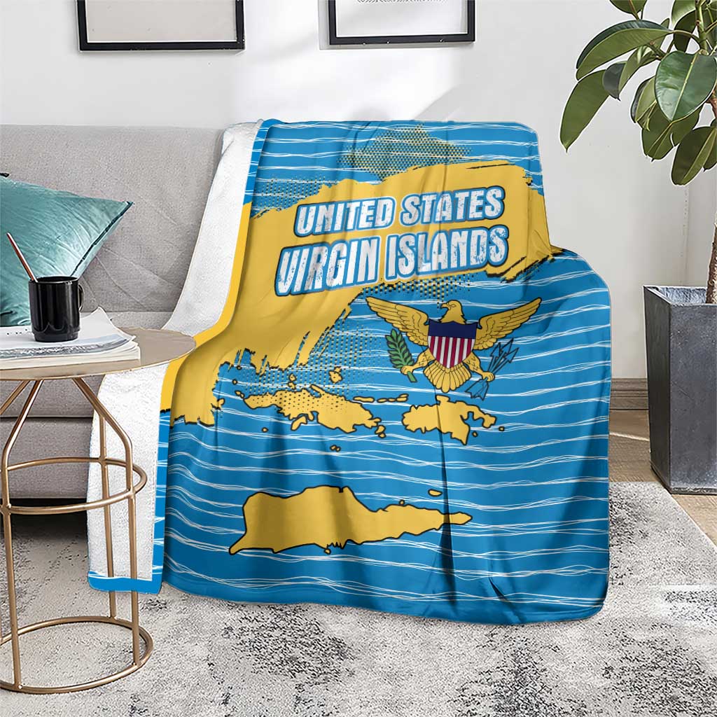 United States Virgin Islands Blanket with Blue Yellow Ocean Design and Eagle Map Pattern - Wonder Print Shop