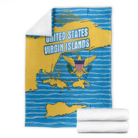 United States Virgin Islands Blanket with Blue Yellow Ocean Design and Eagle Map Pattern - Wonder Print Shop