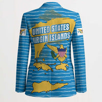 United States Virgin Islands Blazer with Blue Yellow Ocean Design and Eagle Map Pattern - Wonder Print Shop