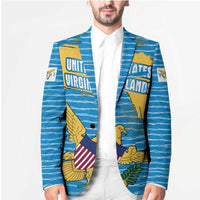 United States Virgin Islands Blazer with Blue Yellow Ocean Design and Eagle Map Pattern - Wonder Print Shop