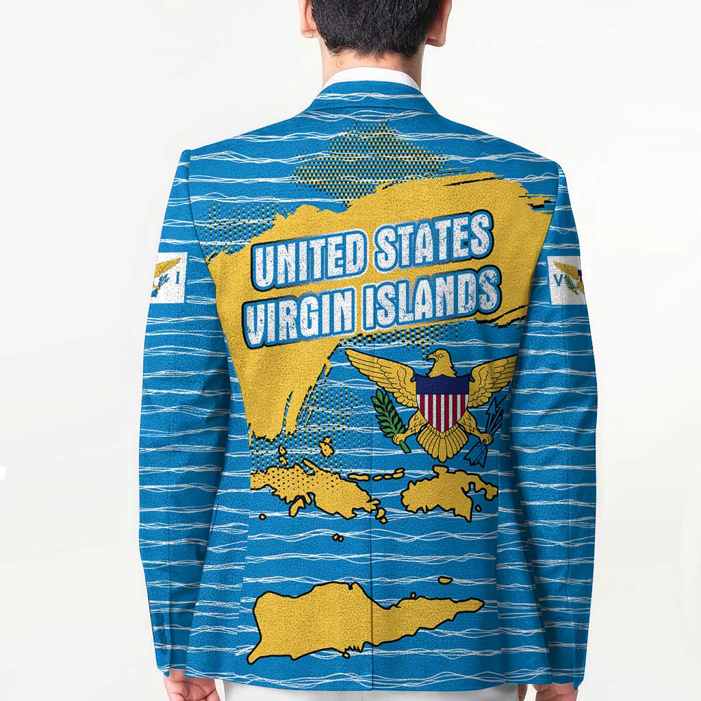 United States Virgin Islands Blazer with Blue Yellow Ocean Design and Eagle Map Pattern - Wonder Print Shop