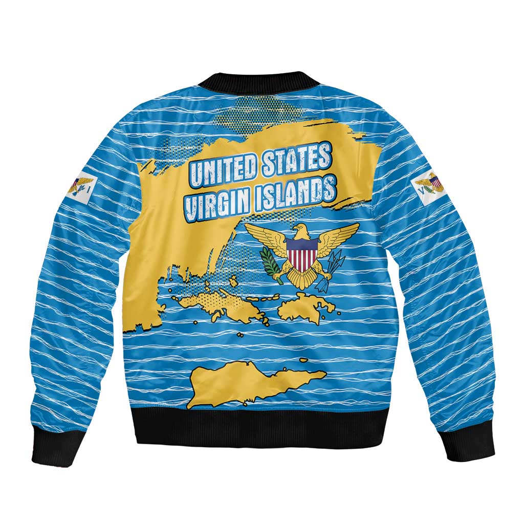 United States Virgin Islands Bomber Jacket with Blue Yellow Ocean Design and Eagle Map Pattern - Wonder Print Shop