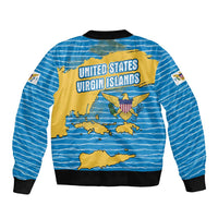 United States Virgin Islands Bomber Jacket with Blue Yellow Ocean Design and Eagle Map Pattern - Wonder Print Shop
