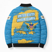 United States Virgin Islands Bomber Puffer Jacket with Blue Yellow Ocean Design and Eagle Map Pattern - Wonder Print Shop