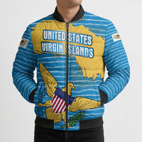 United States Virgin Islands Bomber Puffer Jacket with Blue Yellow Ocean Design and Eagle Map Pattern - Wonder Print Shop