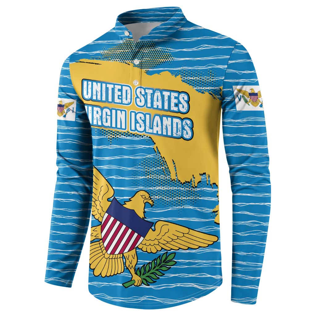 United States Virgin Islands Button Sweatshirt with Blue Yellow Ocean Design and Eagle Map Pattern - Wonder Print Shop
