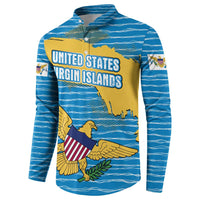 United States Virgin Islands Button Sweatshirt with Blue Yellow Ocean Design and Eagle Map Pattern - Wonder Print Shop