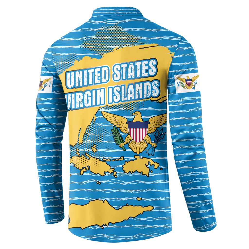 United States Virgin Islands Button Sweatshirt with Blue Yellow Ocean Design and Eagle Map Pattern - Wonder Print Shop