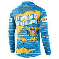 United States Virgin Islands Button Sweatshirt with Blue Yellow Ocean Design and Eagle Map Pattern - Wonder Print Shop