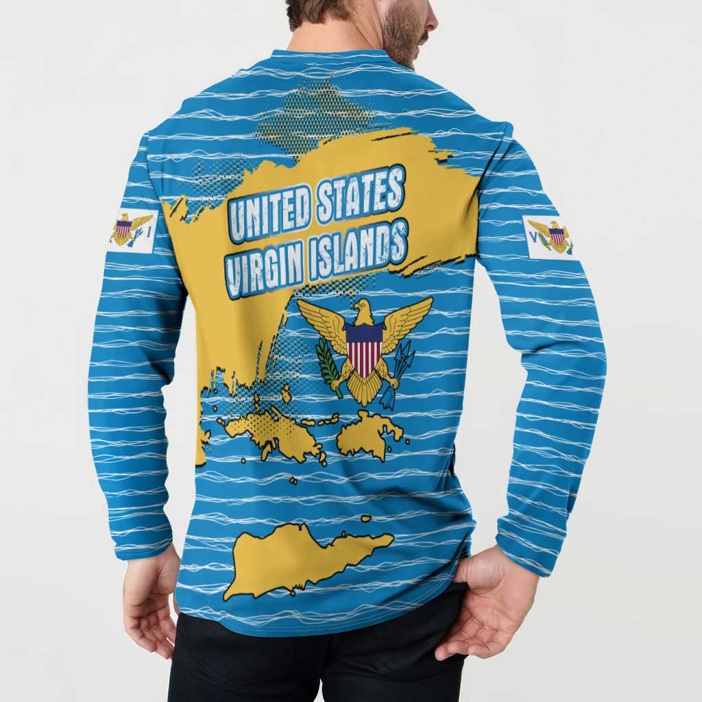 United States Virgin Islands Button Sweatshirt with Blue Yellow Ocean Design and Eagle Map Pattern - Wonder Print Shop