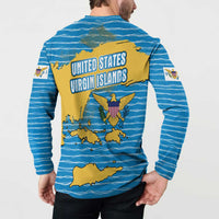 United States Virgin Islands Button Sweatshirt with Blue Yellow Ocean Design and Eagle Map Pattern - Wonder Print Shop