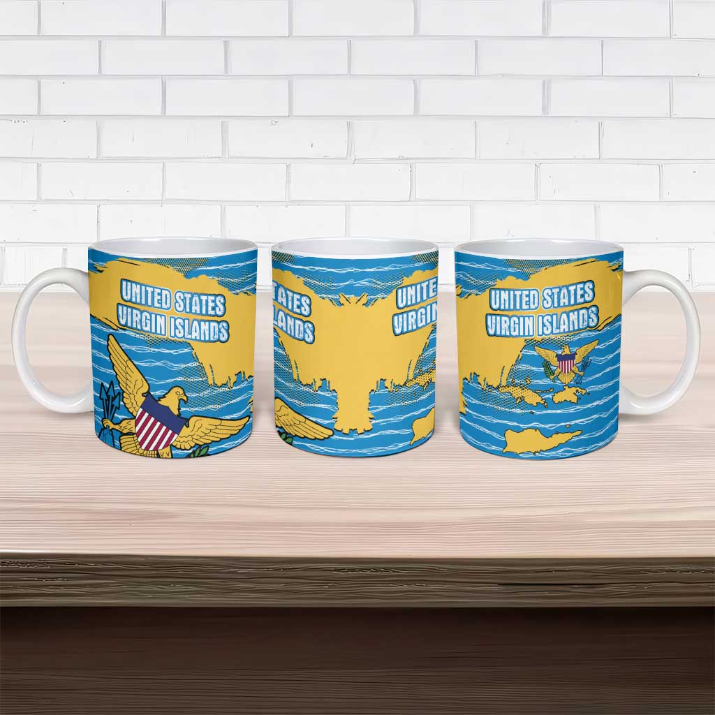 United States Virgin Islands Ceramic Mug with Blue Yellow Ocean Design and Eagle Map Pattern - Wonder Print Shop