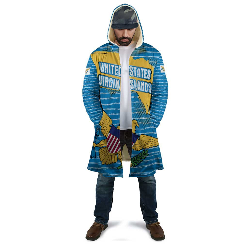 United States Virgin Islands Cloak with Blue Yellow Ocean Design and Eagle Map Pattern - Wonder Print Shop