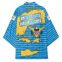 United States Virgin Islands Kimono with Blue Yellow Ocean Design and Eagle Map Pattern - Wonder Print Shop