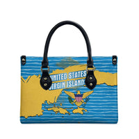 United States Virgin Islands Leather Bag with Blue Yellow Ocean Design and Eagle Map Pattern - Wonder Print Shop