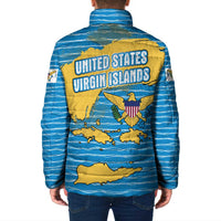 United States Virgin Islands Padded Jacket with Blue Yellow Ocean Design and Eagle Map Pattern - Wonder Print Shop