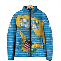 United States Virgin Islands Padded Jacket with Blue Yellow Ocean Design and Eagle Map Pattern - Wonder Print Shop