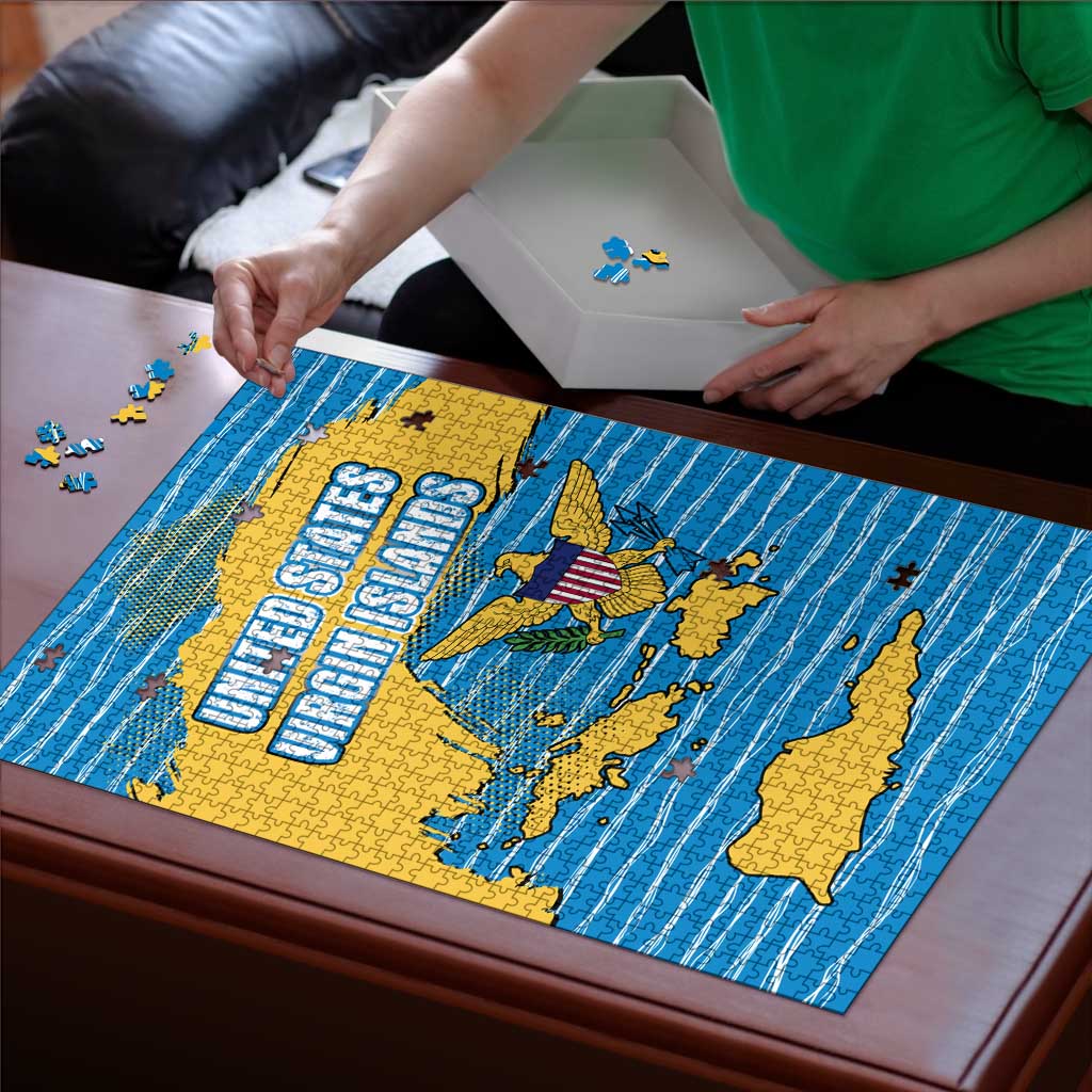 United States Virgin Islands Puzzle with Blue Yellow Ocean Design and Eagle Map Pattern - Wonder Print Shop