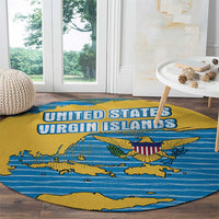 United States Virgin Islands Round Carpet with Blue Yellow Ocean Design and Eagle Map Pattern - Wonder Print Shop