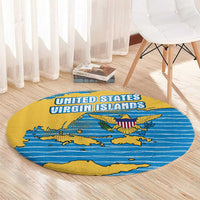 United States Virgin Islands Round Carpet with Blue Yellow Ocean Design and Eagle Map Pattern - Wonder Print Shop