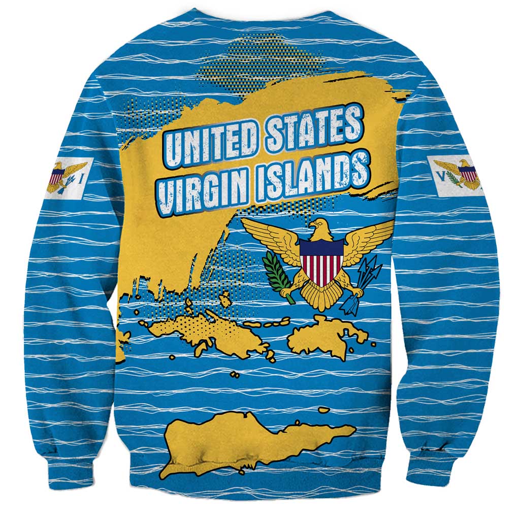 United States Virgin Islands Sweatshirt with Blue Yellow Ocean Design and Eagle Map Pattern - Wonder Print Shop