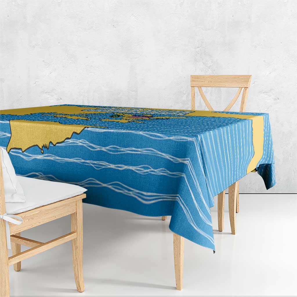 United States Virgin Islands Tablecloth with Blue Yellow Ocean Design and Eagle Map Pattern - Wonder Print Shop