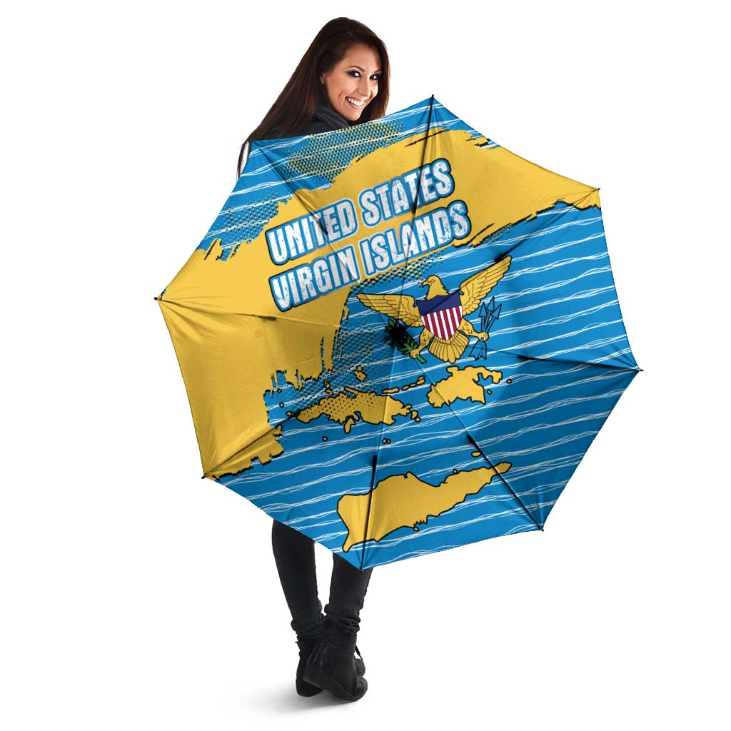 United States Virgin Islands Umbrella with Blue Yellow Ocean Design and Eagle Map Pattern - Wonder Print Shop
