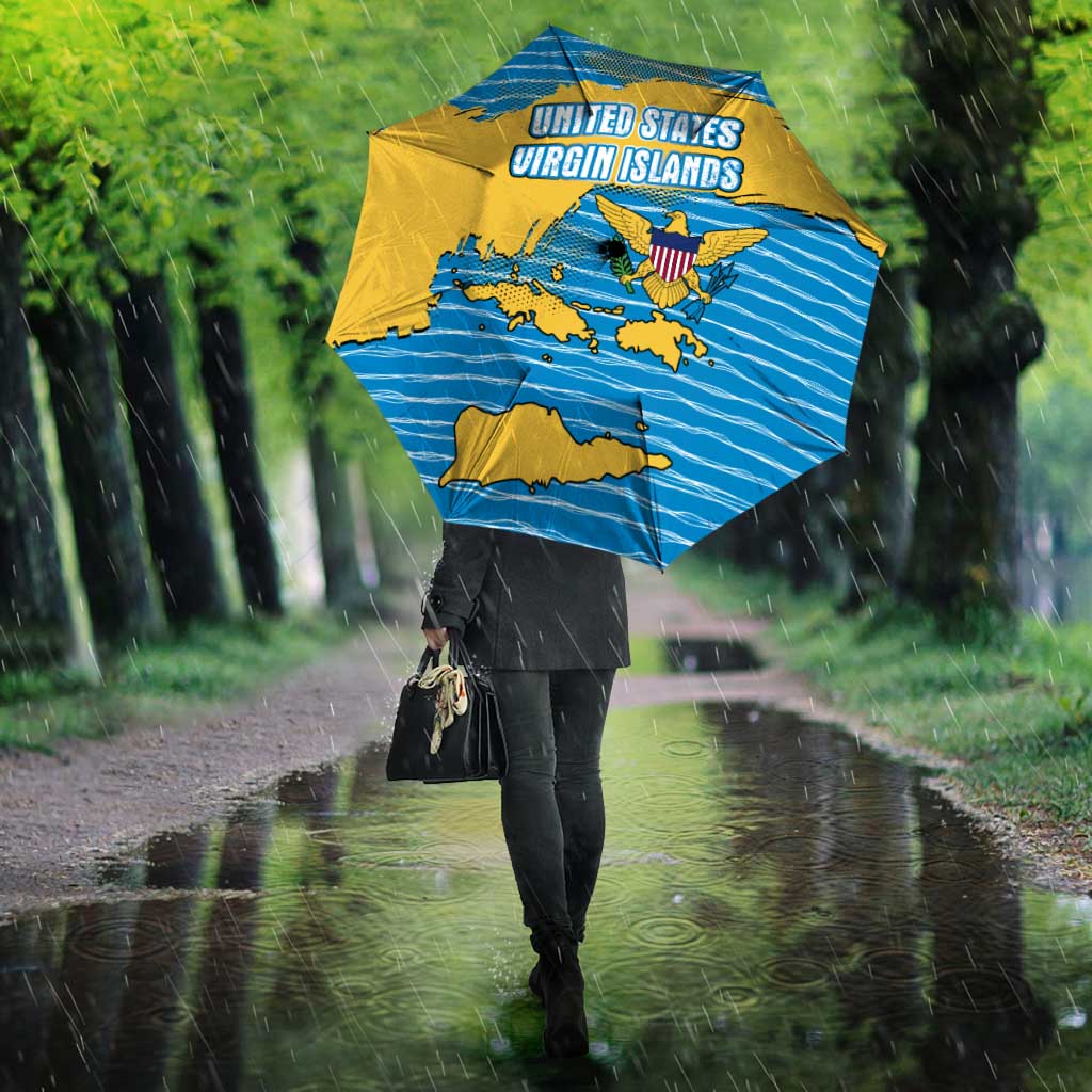 United States Virgin Islands Umbrella with Blue Yellow Ocean Design and Eagle Map Pattern - Wonder Print Shop