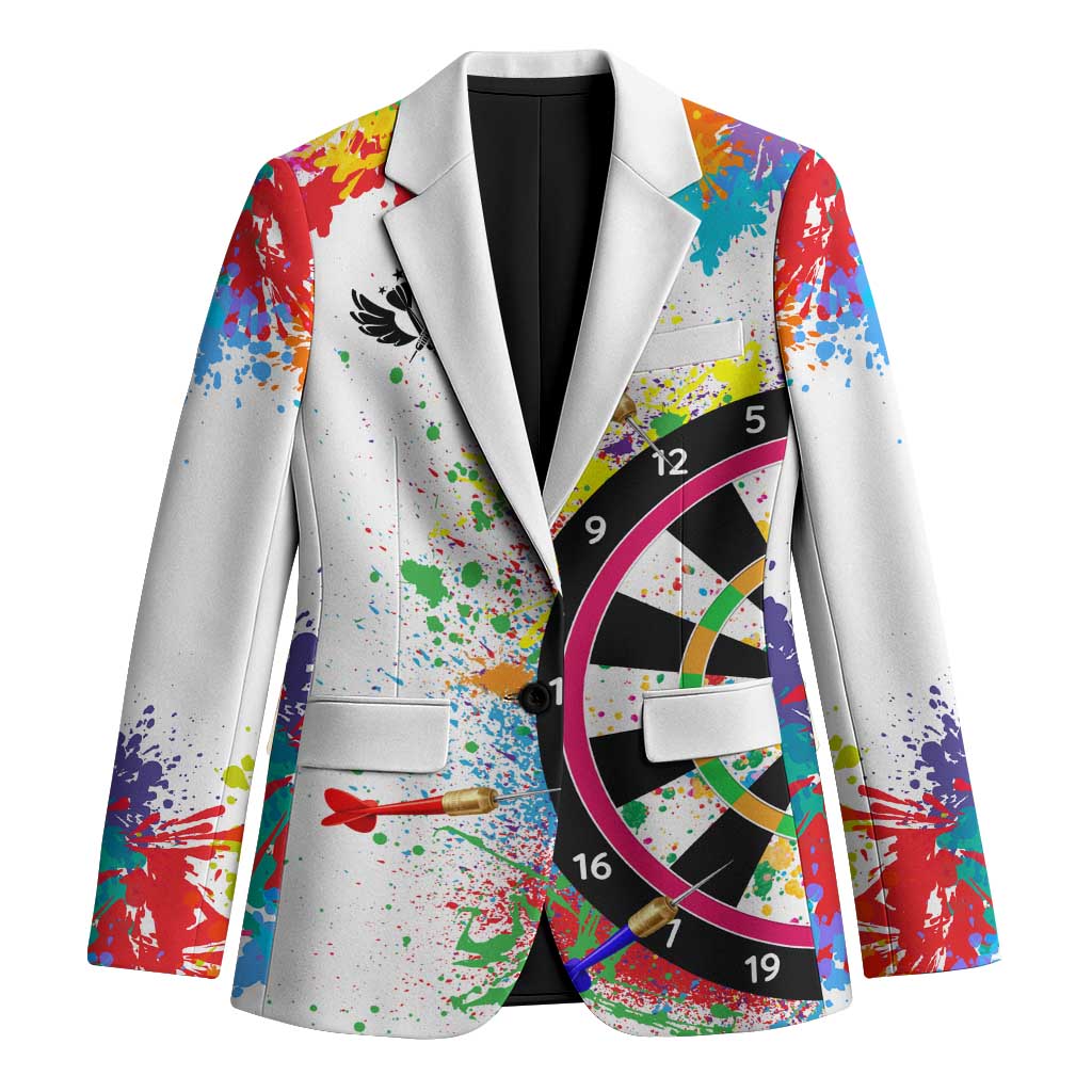 Colorful Dartboard and Splatter Paint Darts Blazer Personalized Motivational Quote - Wonder Print Shop