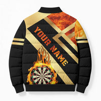 Flaming Dartboard Darts Bomber Puffer Jacket Personalized Bold Geometric Patterns - Wonder Print Shop