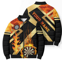 Flaming Dartboard Darts Bomber Puffer Jacket Personalized Bold Geometric Patterns - Wonder Print Shop
