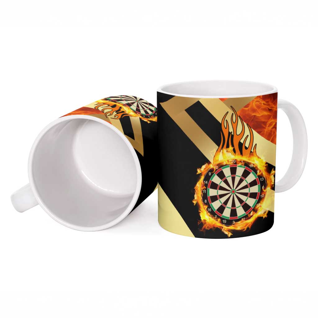 Flaming Dartboard Darts Ceramic Mug Personalized Bold Geometric Patterns - Wonder Print Shop