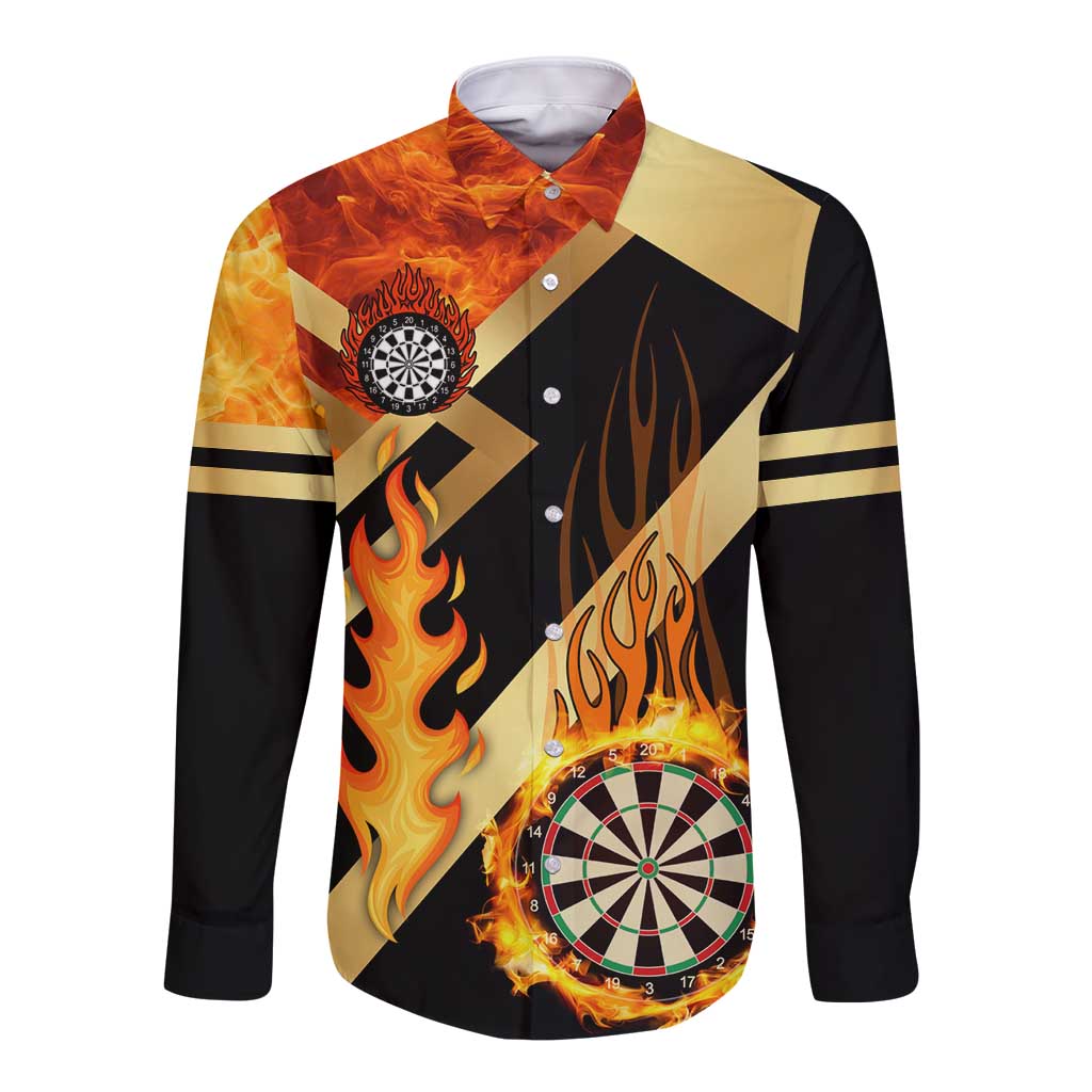 Flaming Dartboard Darts Long Sleeve Button Shirt Personalized Bold Geometric Patterns - Wonder Print Shop