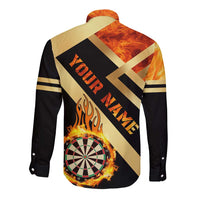 Flaming Dartboard Darts Long Sleeve Button Shirt Personalized Bold Geometric Patterns - Wonder Print Shop