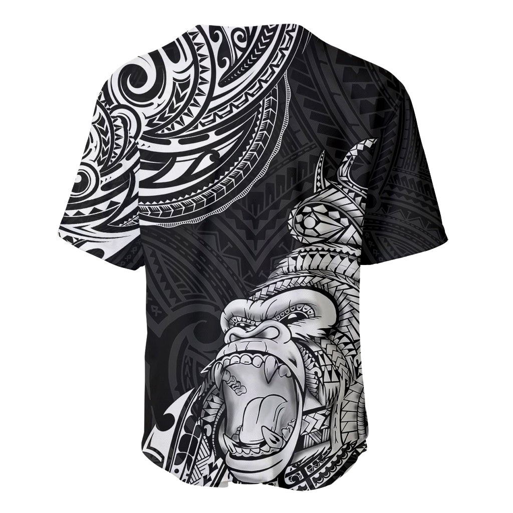 Black men's baseball jersey with large white gorilla tattoo artwork on center front