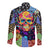 Skull Pattern Long Sleeve Button Shirt Colorful Skull Pattern Mix - Wonder Print Shop