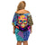 Skull Pattern Off Shoulder Short Dress Colorful Skull Pattern Mix - Wonder Print Shop